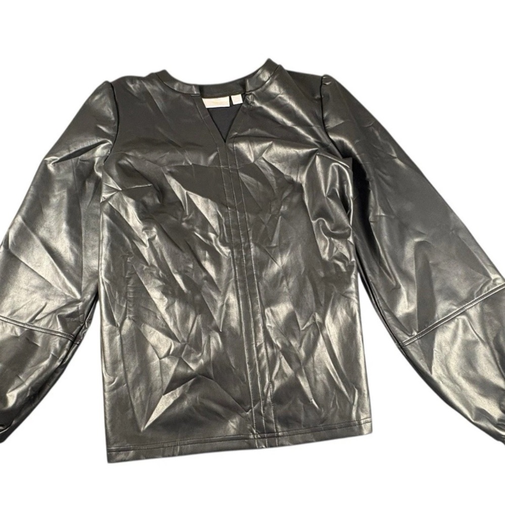 Belle by Kim Gravel Women's Top Sz M Faux Leather Knit Back Black A667151 - Picture 3 of 10